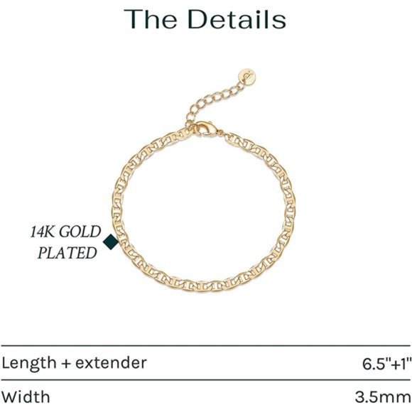 14K Gold Plated Cuban Chain Adjustable Bracelet for Women Womens Gift - Picture 3 of 5